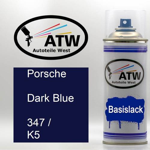 Porsche, Dark Blue, 347 / K5: 400ml Sprühdose, von ATW Autoteile West.